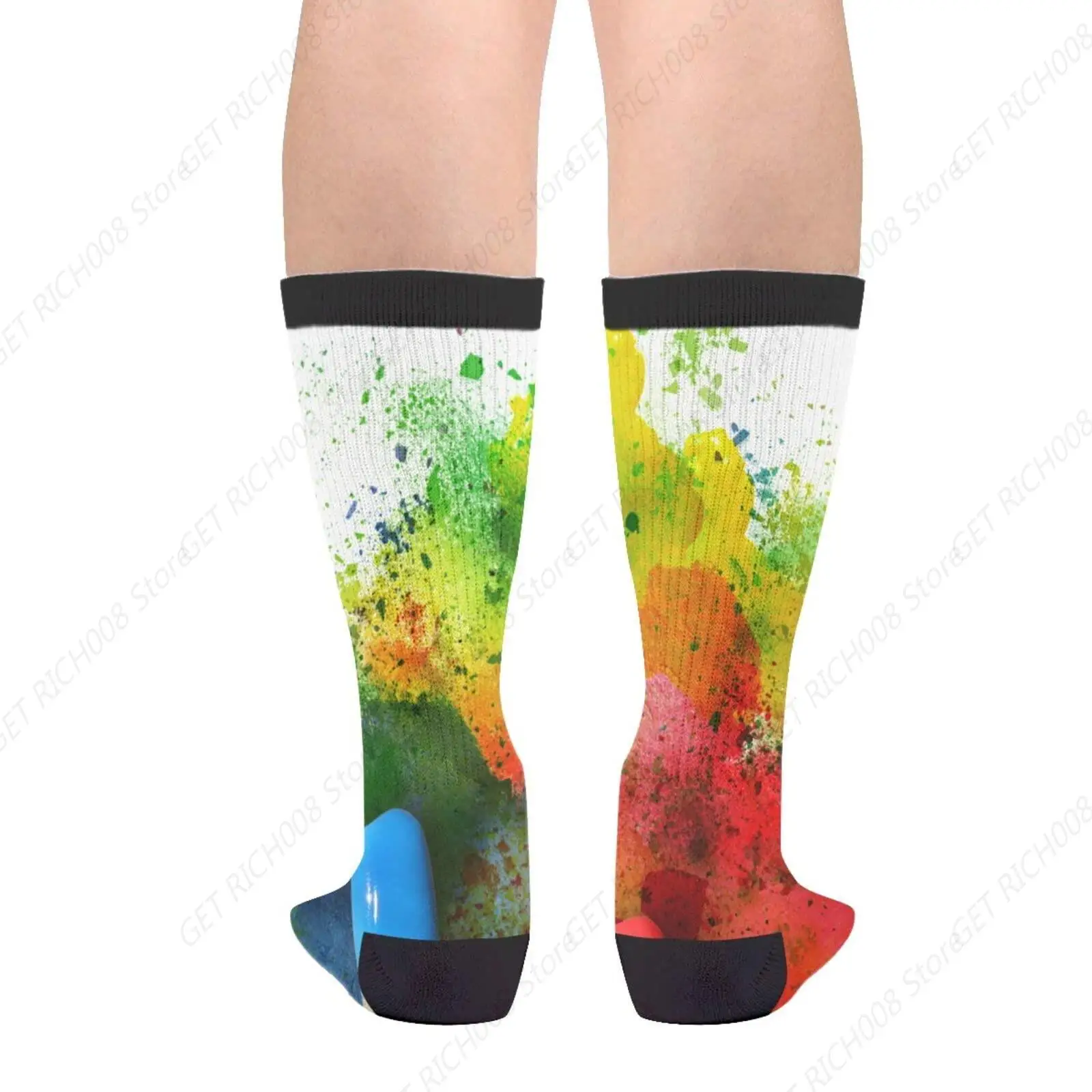 Brush Rainbow Splash Art Painting Casual Funny Funky Novelty Socks For Men Women Print