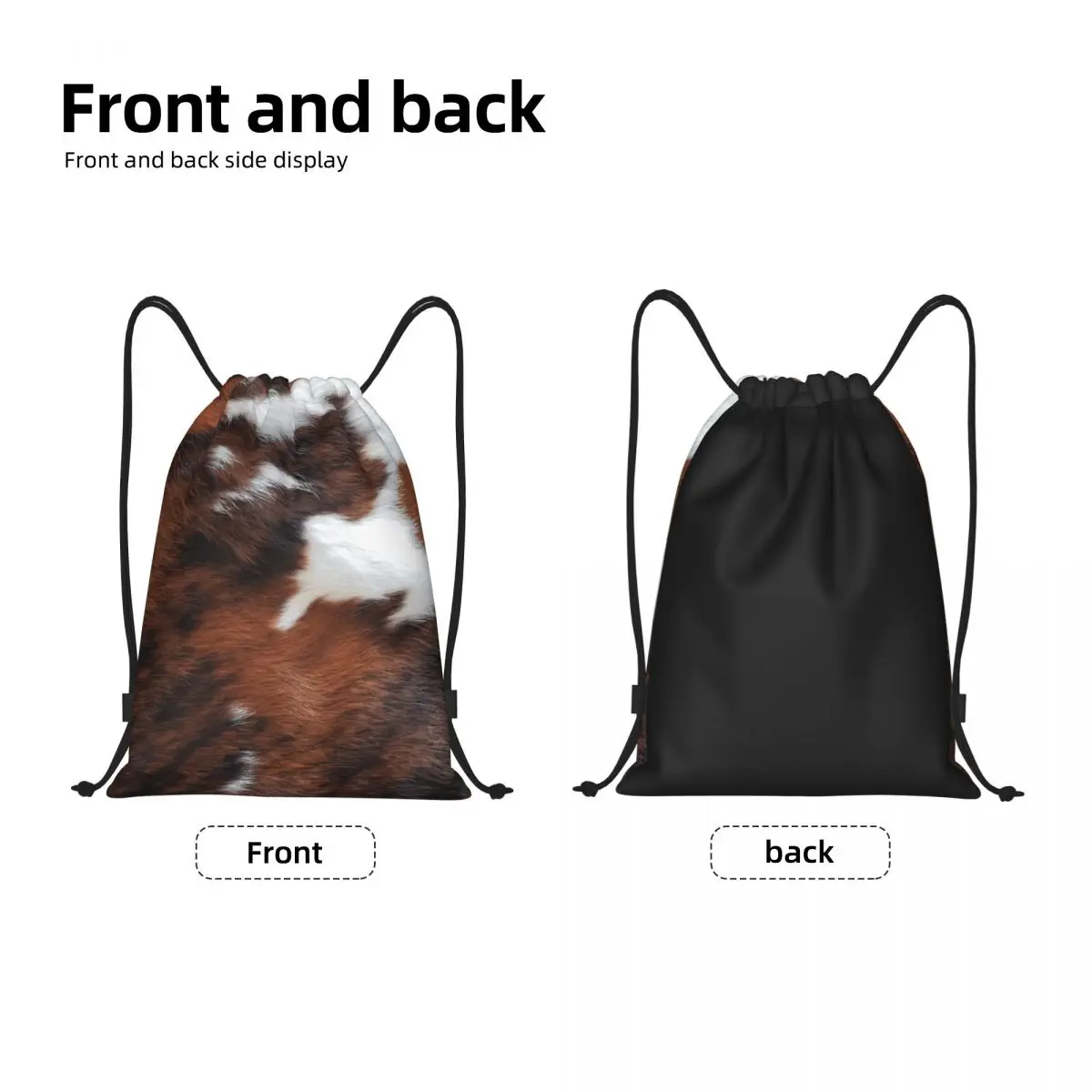 Custom Cowhide Leather Drawstring Bags for Training Yoga Backpacks Women Men Animal Fur Texture Sports Gym Sackpack