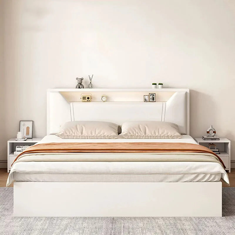 Simple Floor Bed Modern Double Queen Wooden Design Frame Beauty Girls Full Bed Space Saving Beauty Muebles Trendy Furniture