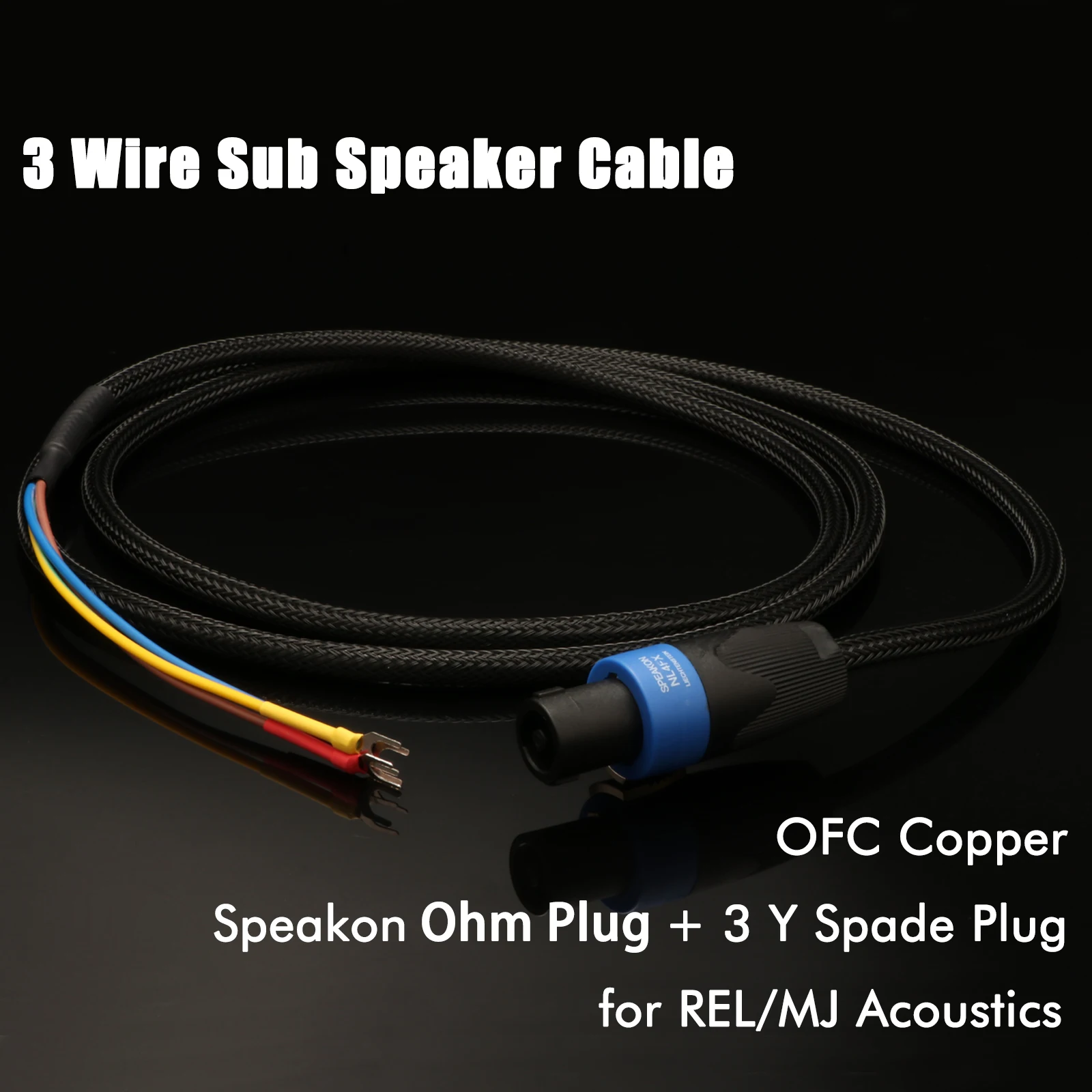 Subwoofer Cable Speakon to Spade 3 Wire Sub Speaker Cable Speakon to Banana End for REL/MJ Acoustics