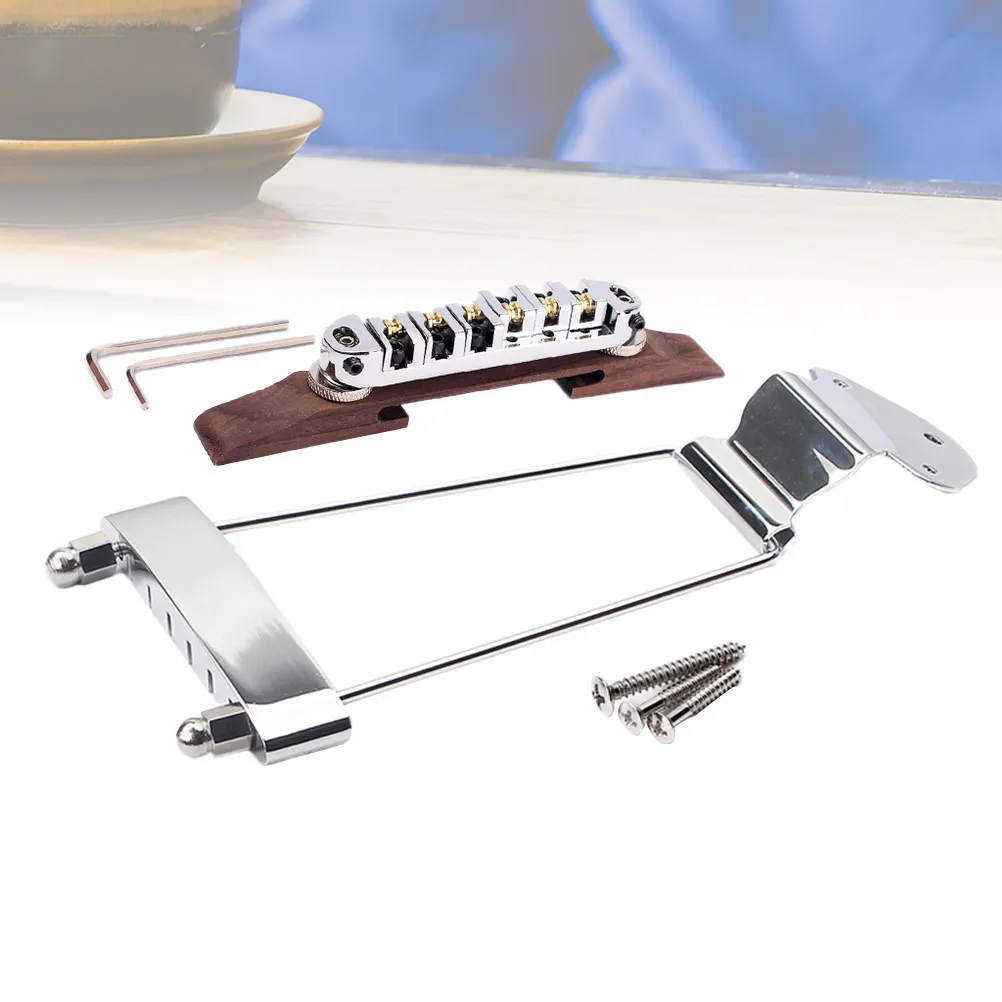 

1 Silver 6 String Jazz Guitar Bridge and Height Adjustable Tailpiece Solid Metal for Semi Hollow Jazz Guitar Replacement