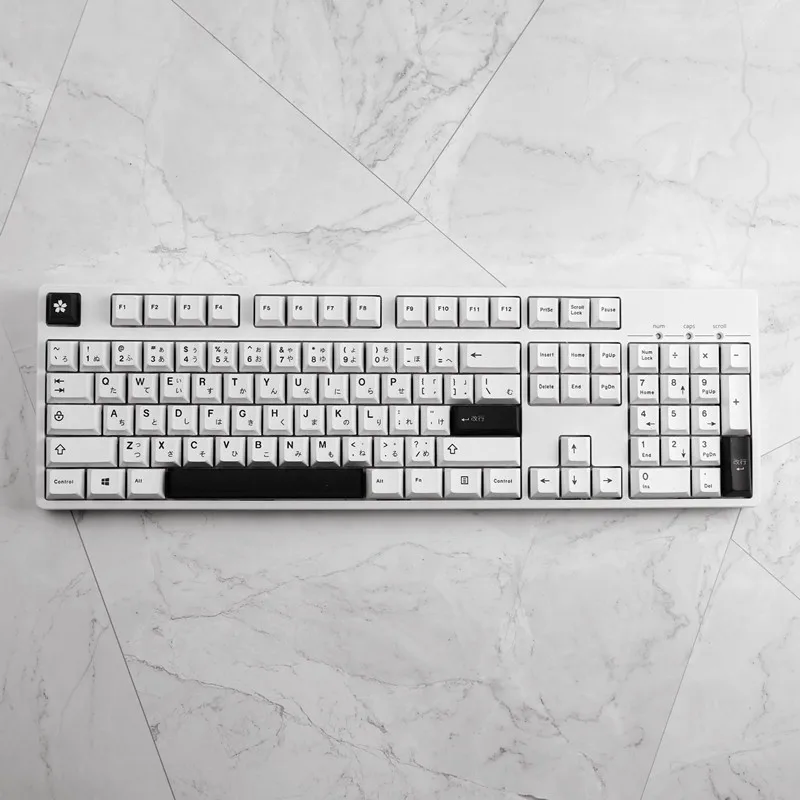 Teclas japonesas de sublimación para teclado mecánico, teclas minimalistas blancas y negras, PBT, Mx Switch, perfil Cherry, personalizadas, GK61