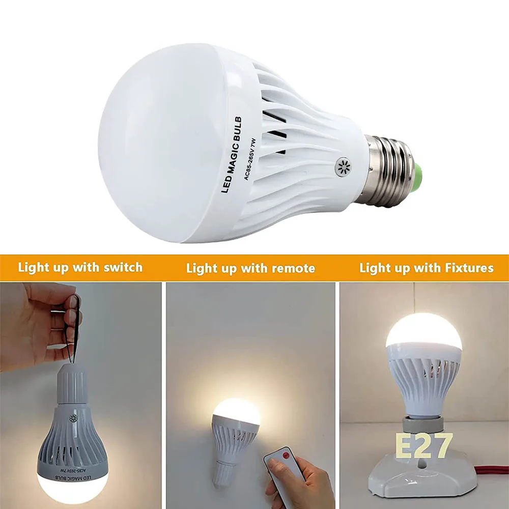 

E27 Emergency Light Bulb Remote Control 7W Rechargeable Dimming Household Led Lamp Automatically Lights when Power Outage 2200mA