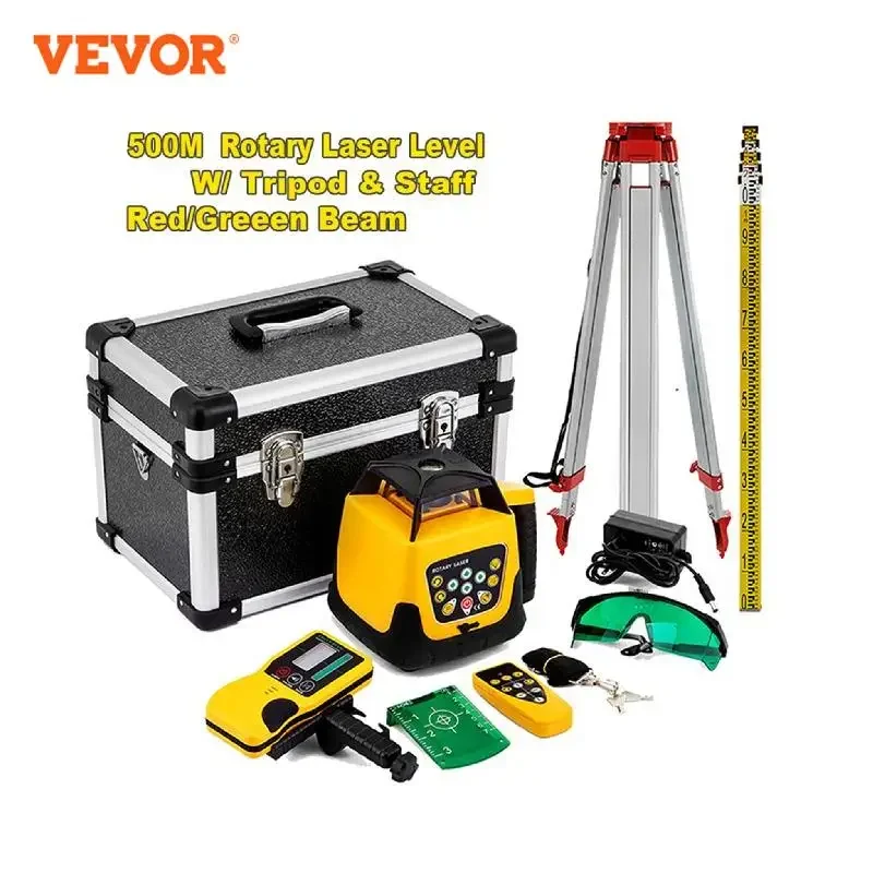 VEVOR Red Green Laser Level 360 Rotary Self-Leveling 500m Professional Powerful Vertical Horizontal Scanning Measurement Tools