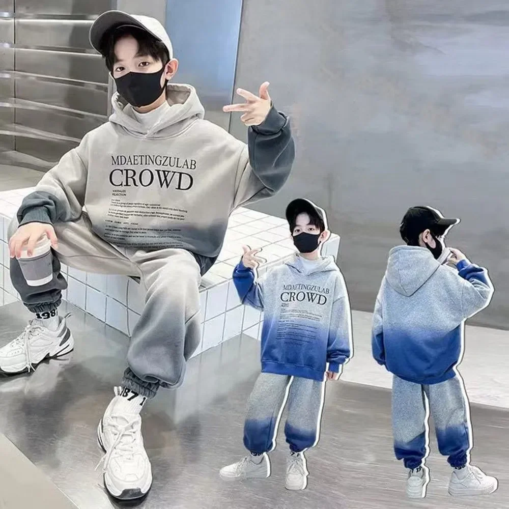 

Teenage Boy Clothes Set Spring Letter Gradient Sweatshirt Pullover and Pants Suit Children's Boys Top and Bottom 2pcs Tracksuit