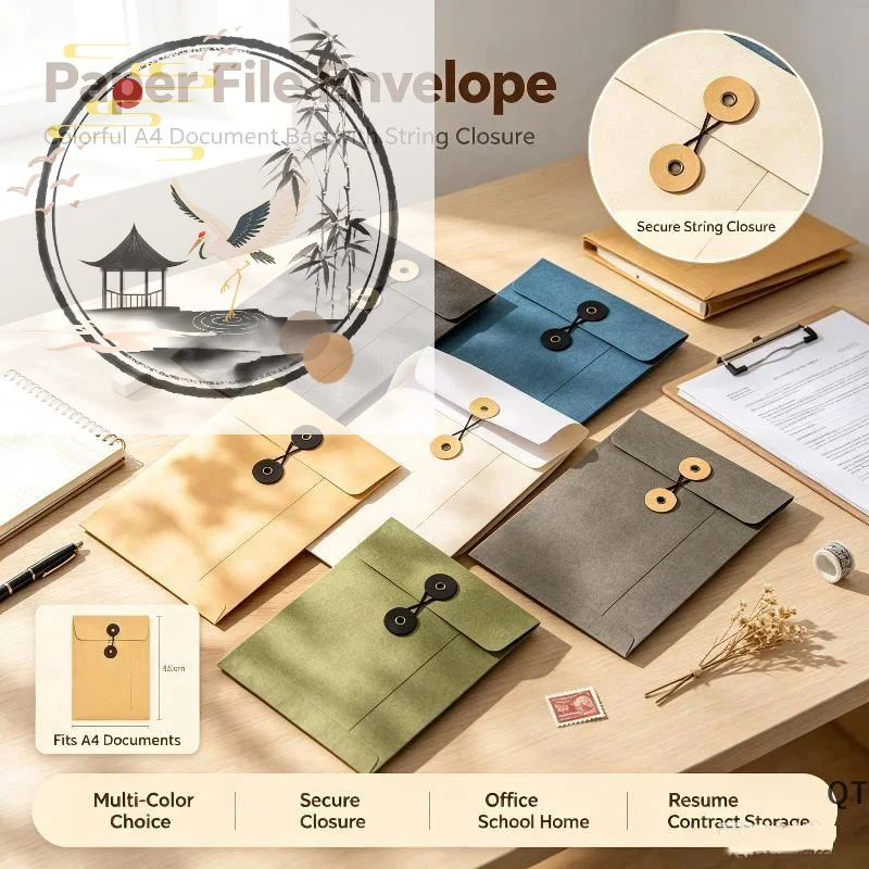 Thickened A4A5A6 Kraft Paper Envelopes: String Tie Closure Invitation Invoice Storage