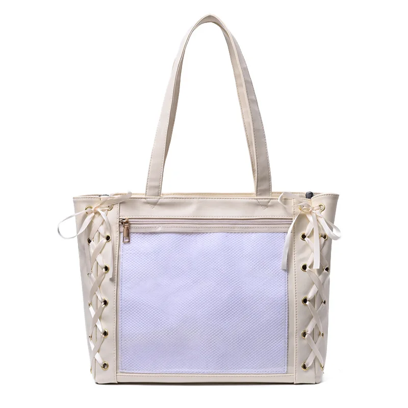 2024 New Trendy PU Ita Bag High-capacity Transparent Totes for Women Chic Design Fashion Bandage Shoulder Bag Bolso сумка