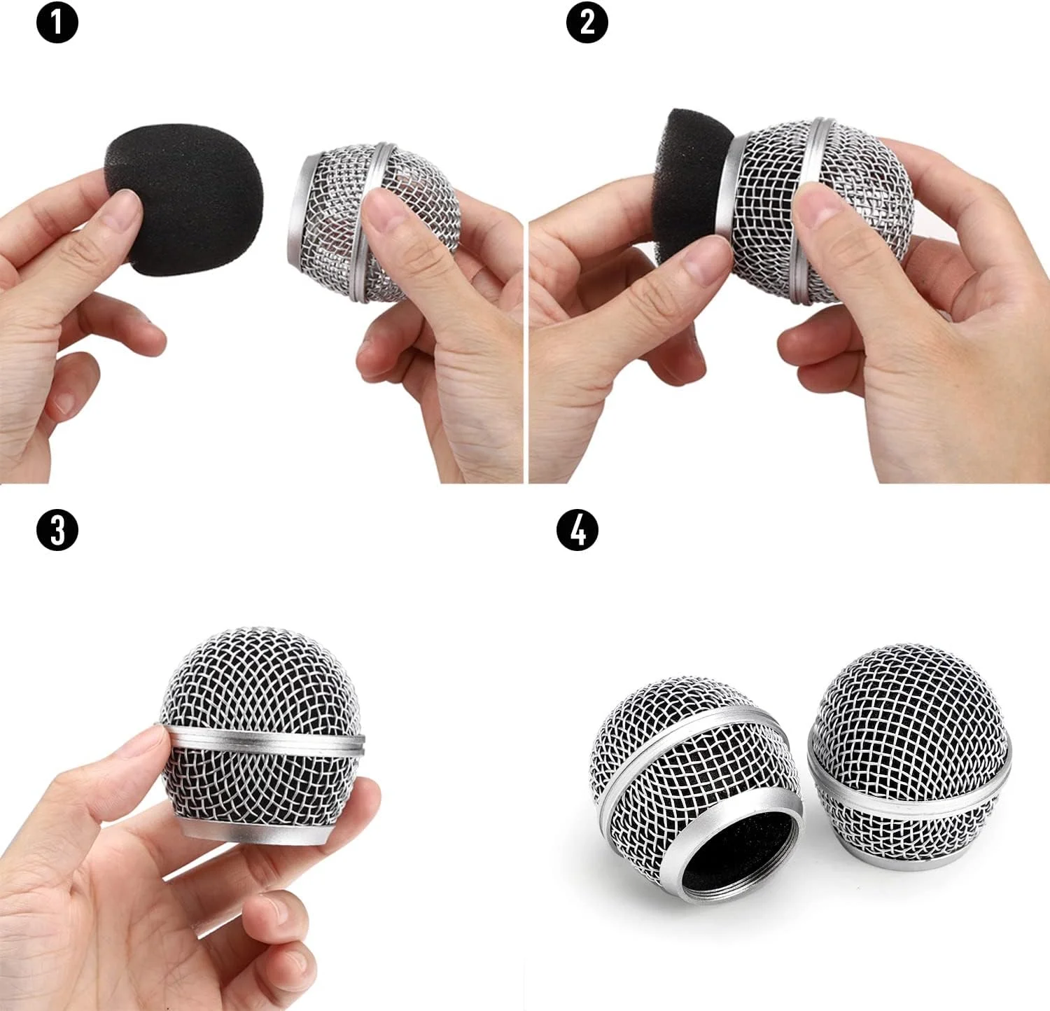 Replacement Microphone Head Professional MicrophoneBall Head Grille with Foam for Shure SM58 Beta58A PG58 Dynamic Mic Accessorie