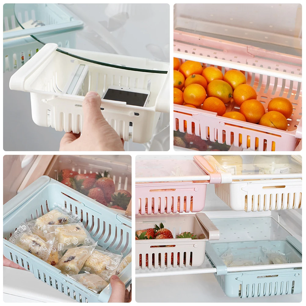 

4Pcs Refrigerator Storage Rack Pull Type Holder Multi-Functional Organized Fruit Vegetable Storage Pull Type Holder