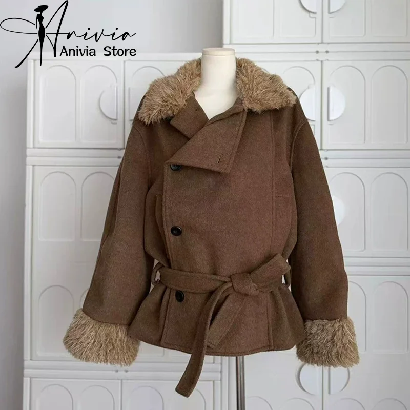 Women's Black Brown Melanin Collar Long Sleeve Winter Cotton Jacket Fur Collar Streetwear Aesthetic College Retro Cold-Resistant