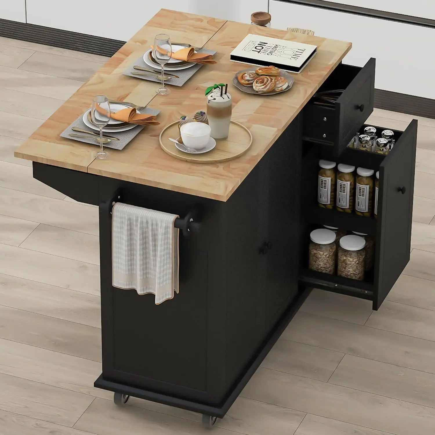 LUMISOL Large Kitchen Island on Wheels with Internal Storage Rack, 53.9