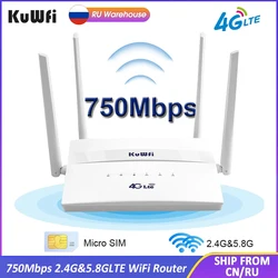 KuWFi-Router inalámbrico 4G LTE Cat4, enrutador WiFi 4G SIM, 2,4G, 5,8G, banda Dual, 750Mbps, Roteador LAN WAN, compatible con 32 usuarios