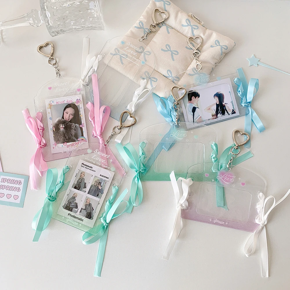 Kpop Photocard ผู้ถือพวงกุญแจ Y2K PhotoCard ผู้ถือ Kpop Charm ผู้ถือ Kawaii Photo พวงกุญแจ ID รถบัสผู้ถือบัตร