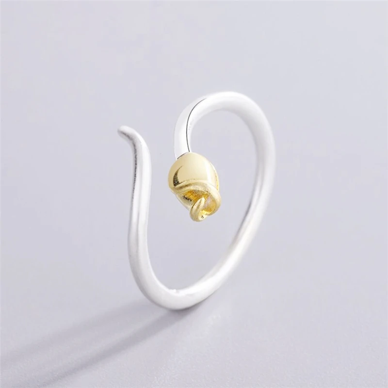 Sole Memory Lovely Mini Fresh Golden Rose 925 Sterling Silver Female Resizable Opening Rings RI943