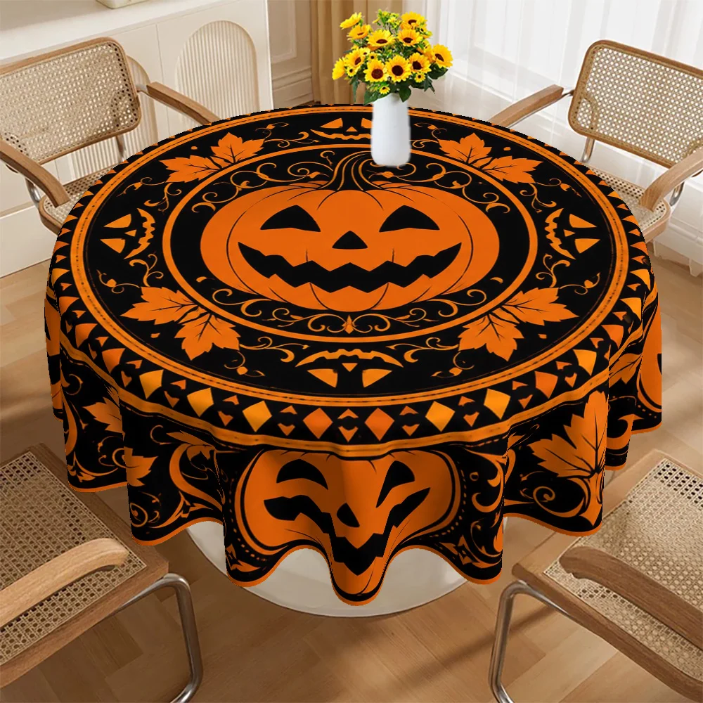 One tablecloth, with a Halloween theme, featuring a pumpkin pattern, suitable for the family kitchen.