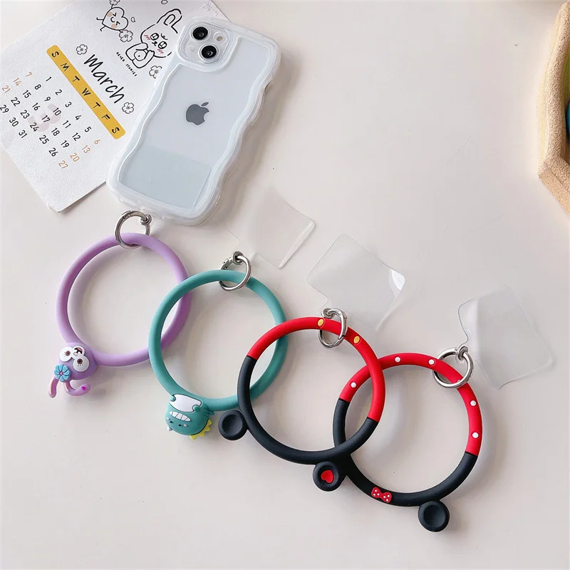 Miniso Cartoon Bracelet Lanyard for iPhone Samsung Huawei Xiaomi Mobile Phone Case Anti-Lost Silicone Wrist Strap Car Keychain