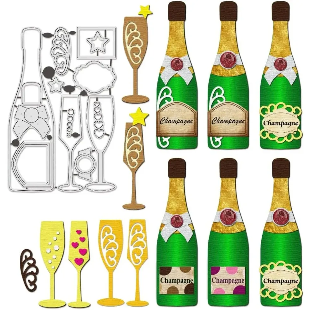 Weinmotiv Kohlenstoffstahl-Stanzformen Schablonen für DIY Scrapbooking Fotoalbum Dekorative Prägung Papierkarten Flaschen