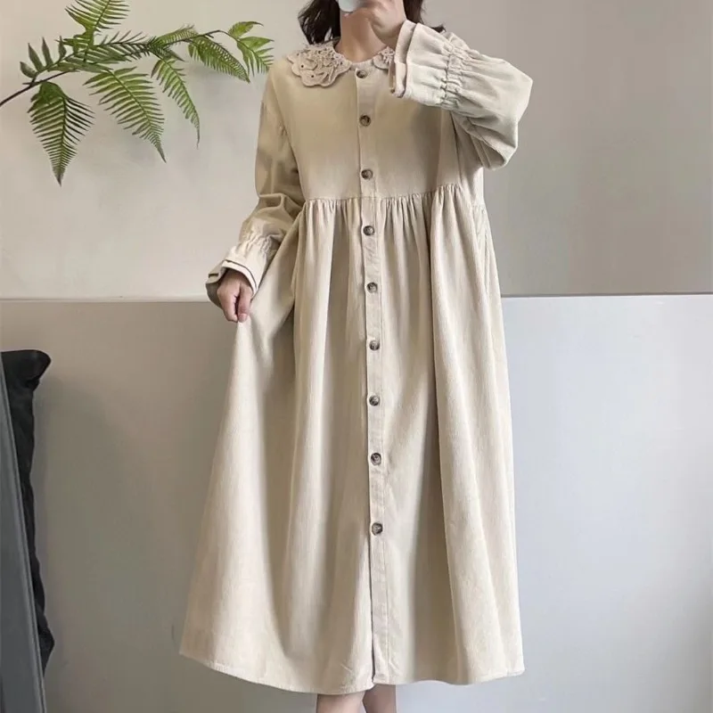 Vestido de boneca de lapela de camada dupla retrô literária japonesa floresta doce vestido de veludo para mulheres