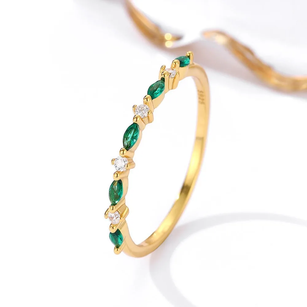 Monkton S925 Sterling Silver Oval Emerald Engagement Rings for Women Half Zirconia Wedding Band for Party Fine Jewelry 3