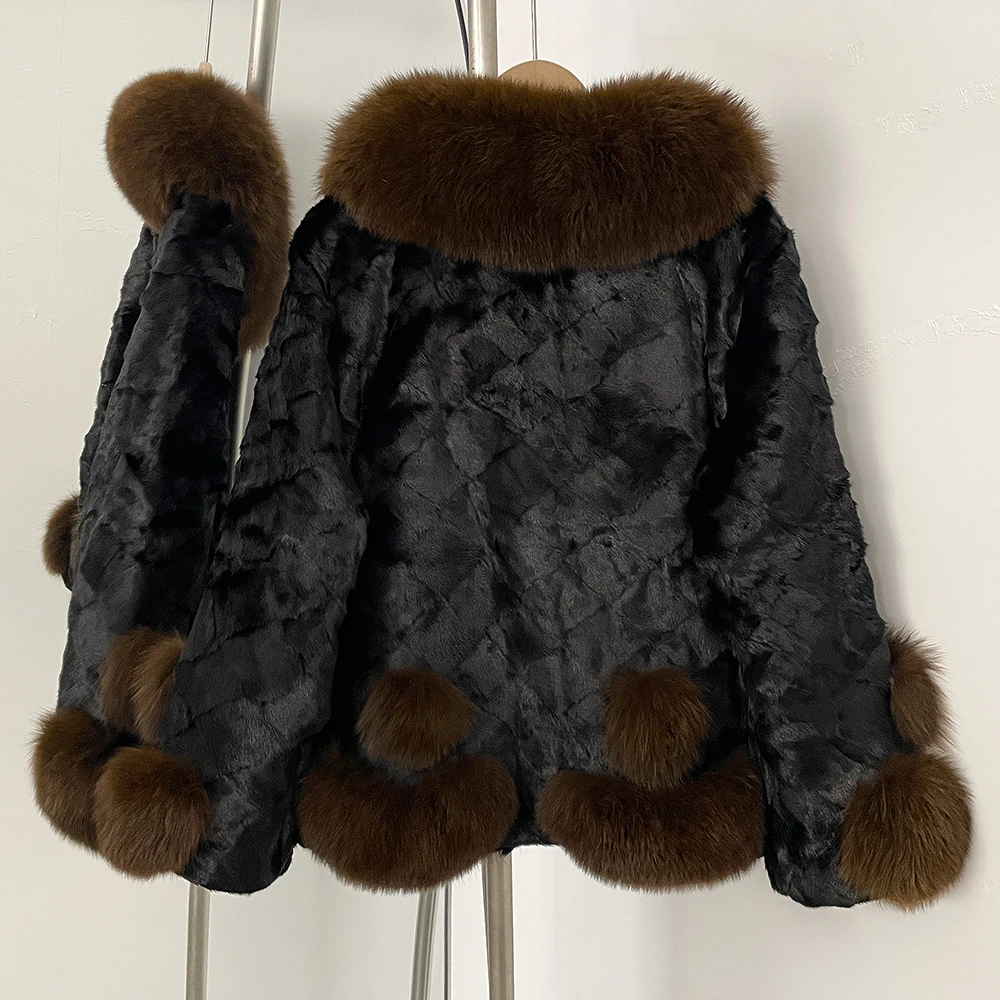 MENINA حار بيع أزياء المرأة نمط قصير شتاء جديد المستوردة معطف فرو المنك حقا نوبل الثعلب الفراء طوق ومعاطف فرو المنك