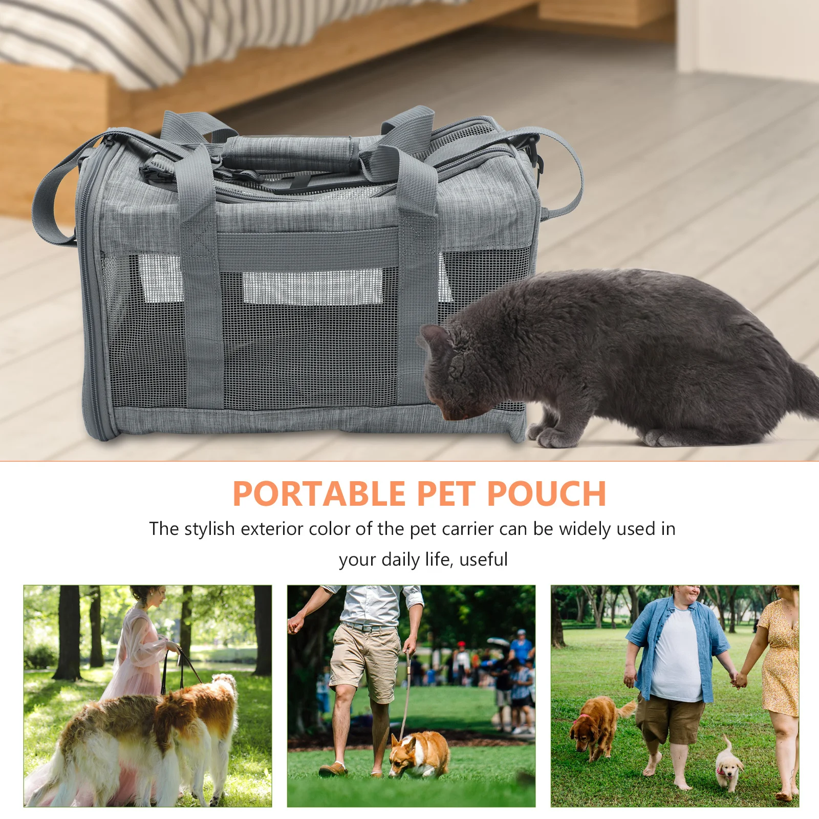 

Cat Carrier Portable Pet Pouch Stylish Modern Exterior Foldable for Space Saving and Easy Carrying Cat Carrier