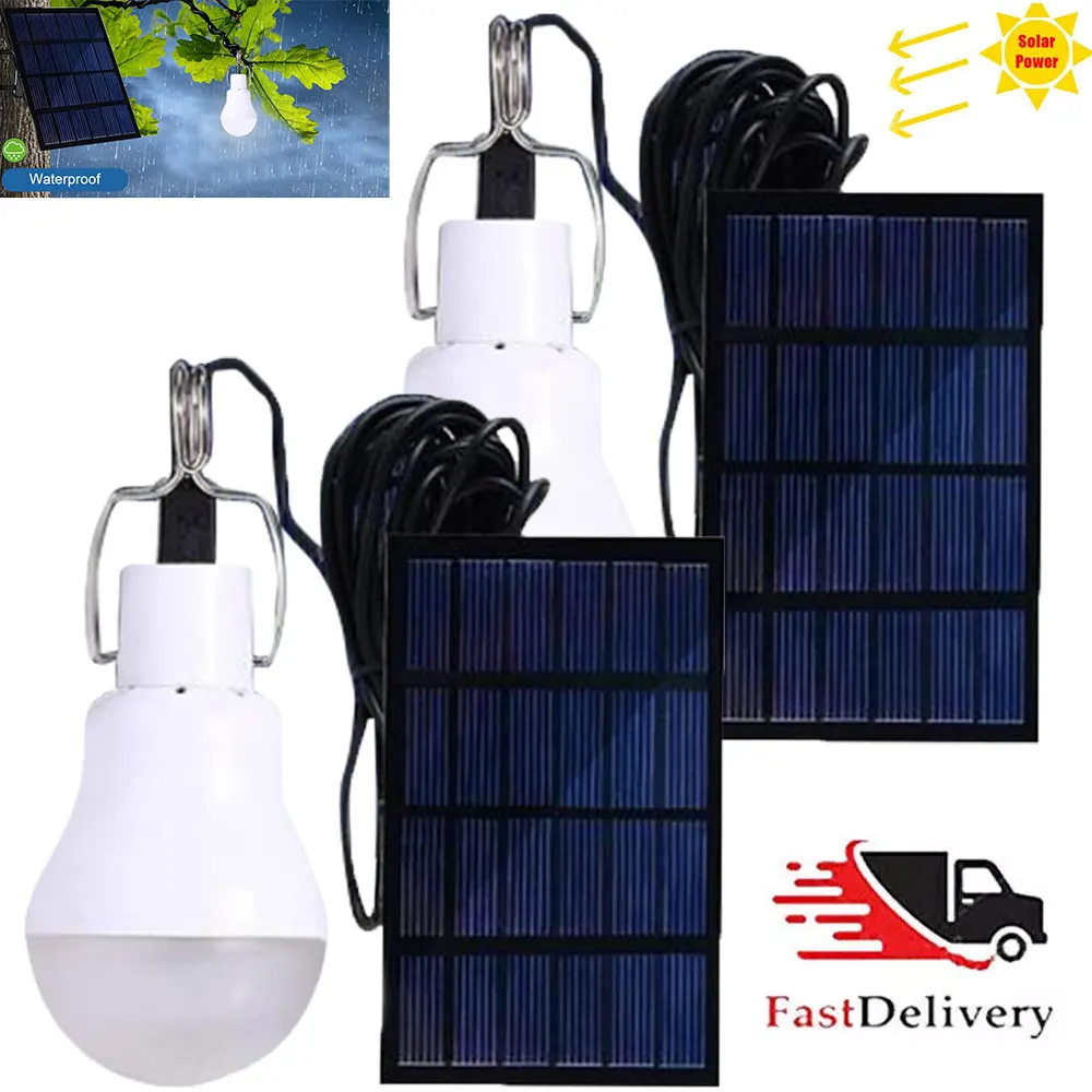 2PCS LED Solar Birne Lampe Tragbare mit Haken Licht Outdoor Camping Solar Lampe Energiesparlampe Garten Hof Weg Hof licht