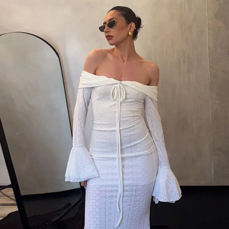 

Talenza Elegant One-Shoulder Long Dress Women's Summer Fashion Bow Patchwork Backless Dress Luxurious Chic Party Evening Dress