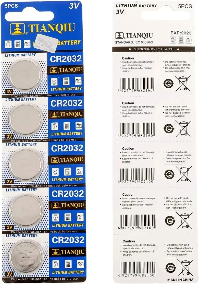 100PCS CR2032 TIANQIU Battery DL2032 ECR2032 BR2032 2032 3V Lithium Button Cell Coin Battery Long Lasting for Watch Remote