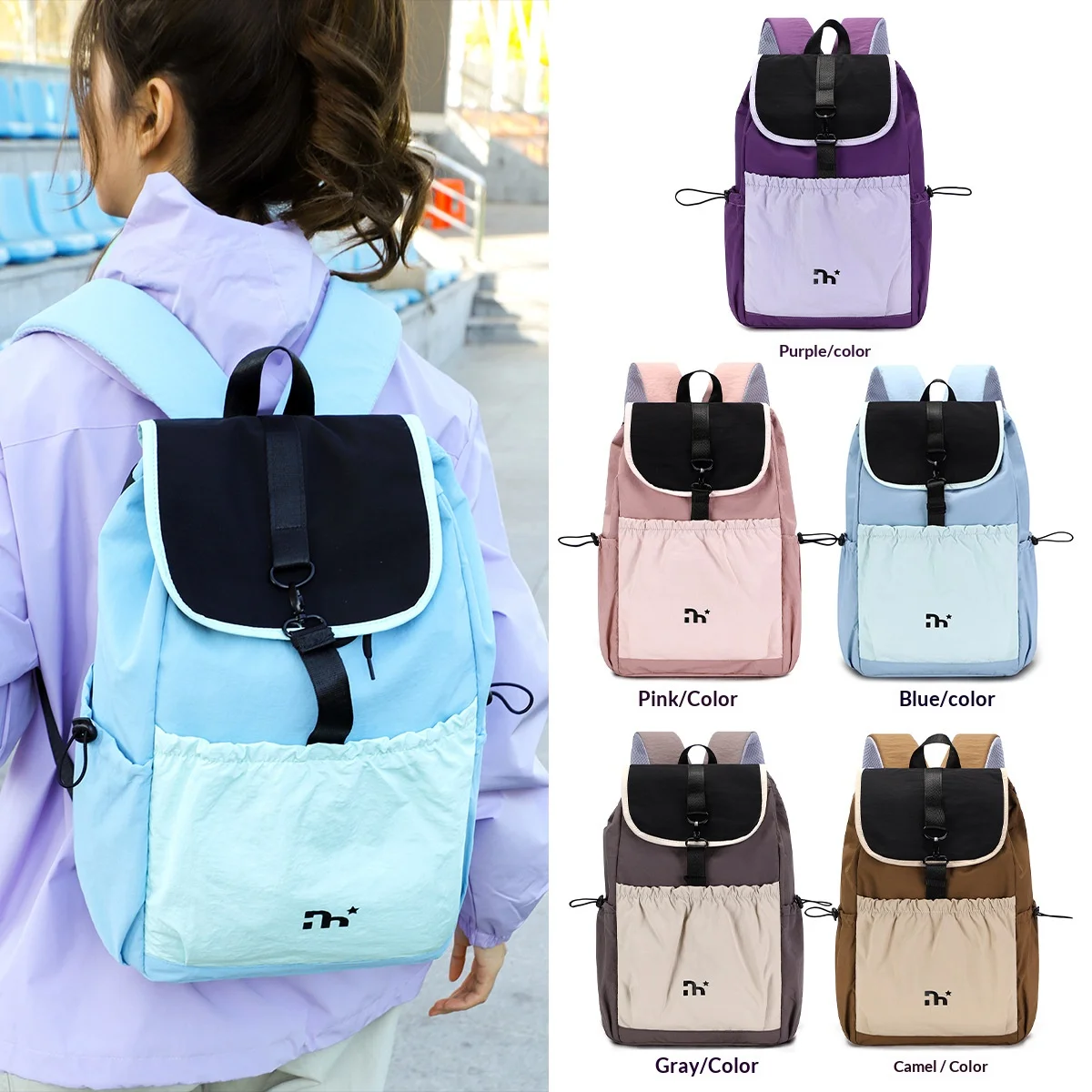 Fashionable and minimalist backpack, pure color college student backpack, versatile and large capacity couple's backpack
