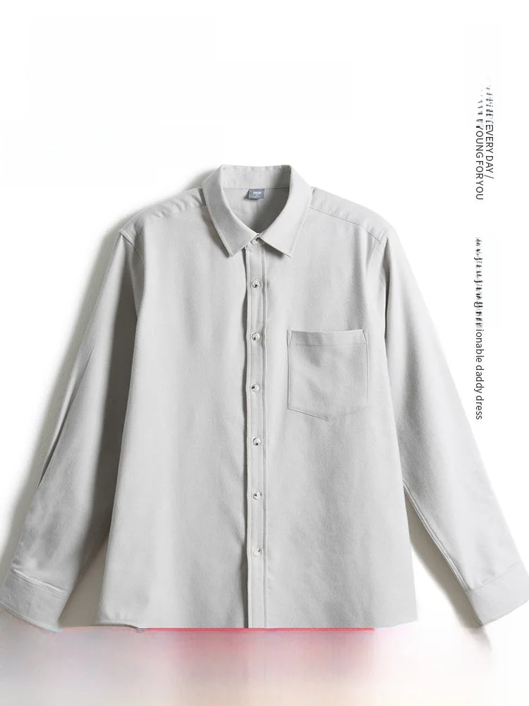 

Double-Sided Brushed Long Sleeve Flannel Shirt for Middle-Aged And Elderly Men Spring Autumn Fashion Urban Style Home Daily C...