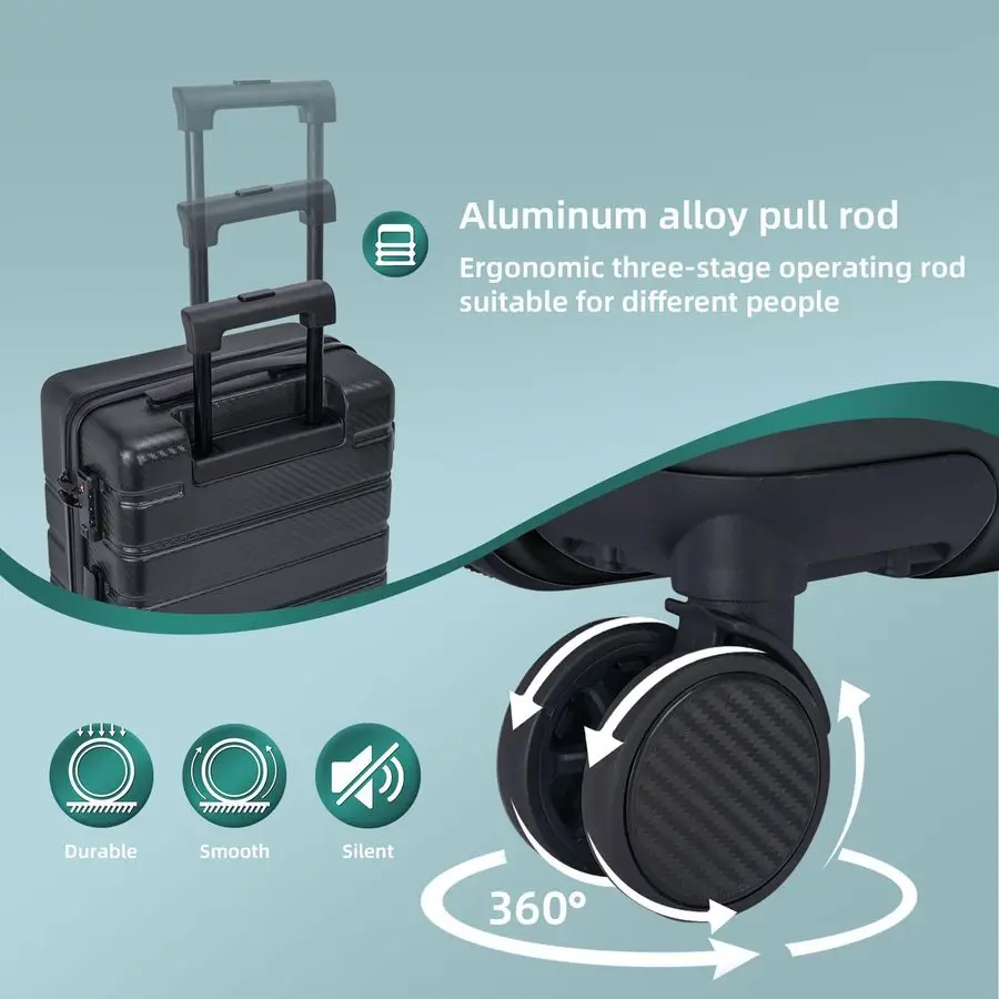 荷物、PC対応ハードシェルスーツケース 22x14x9 インチ 機内持ち込み可能 TSAロック YKKジッパー ダブルスピナーホイール 軽量 旅行用 Mサイズ