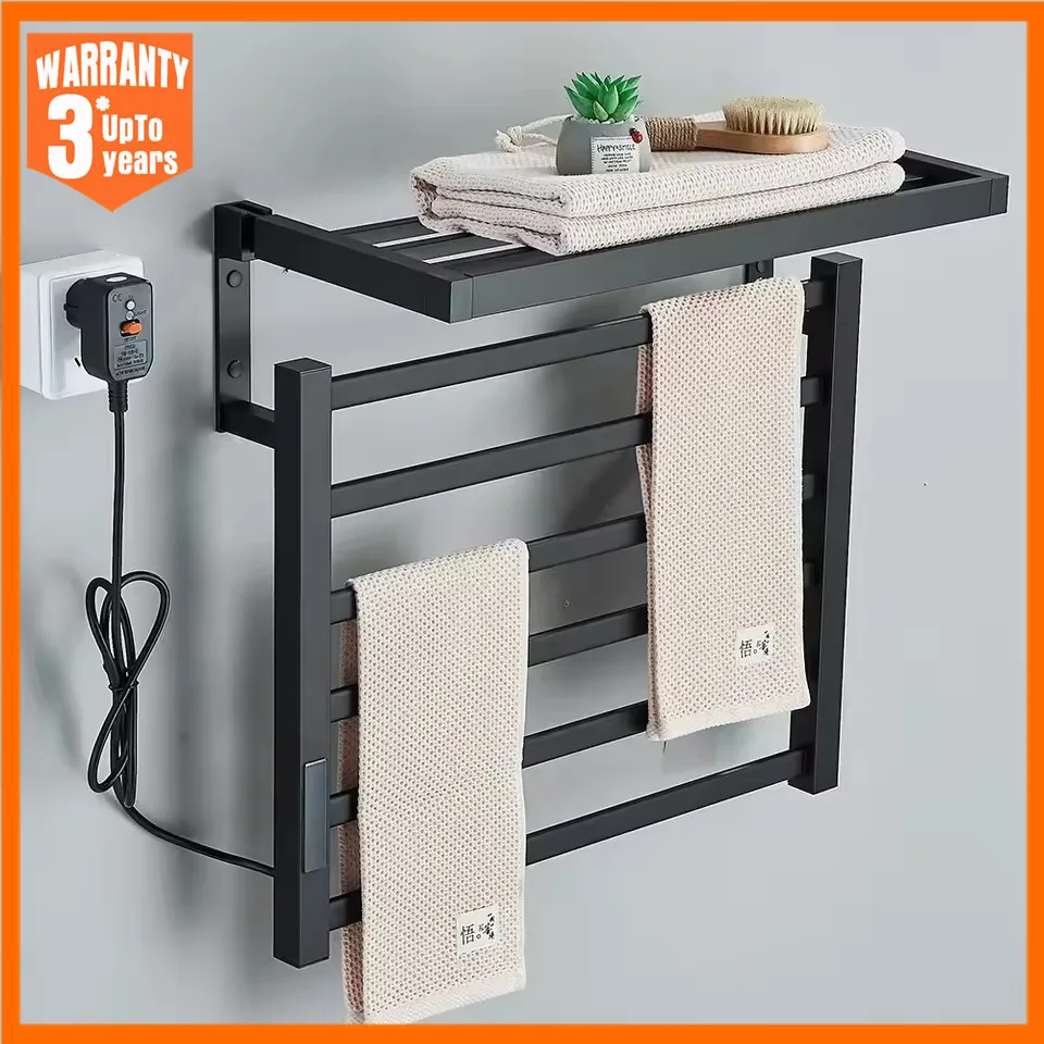 

Электрический полотенцесушитель для ванной (белый/черный) с термостатом, сенсорным цифровым дисплеем, IPX4, алюминиевый, для сушки полотенец