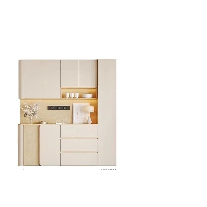 Medieval cream wind arc high side dining cabinet household restaurant color matching tea cabinet large capacity storage cabinet
