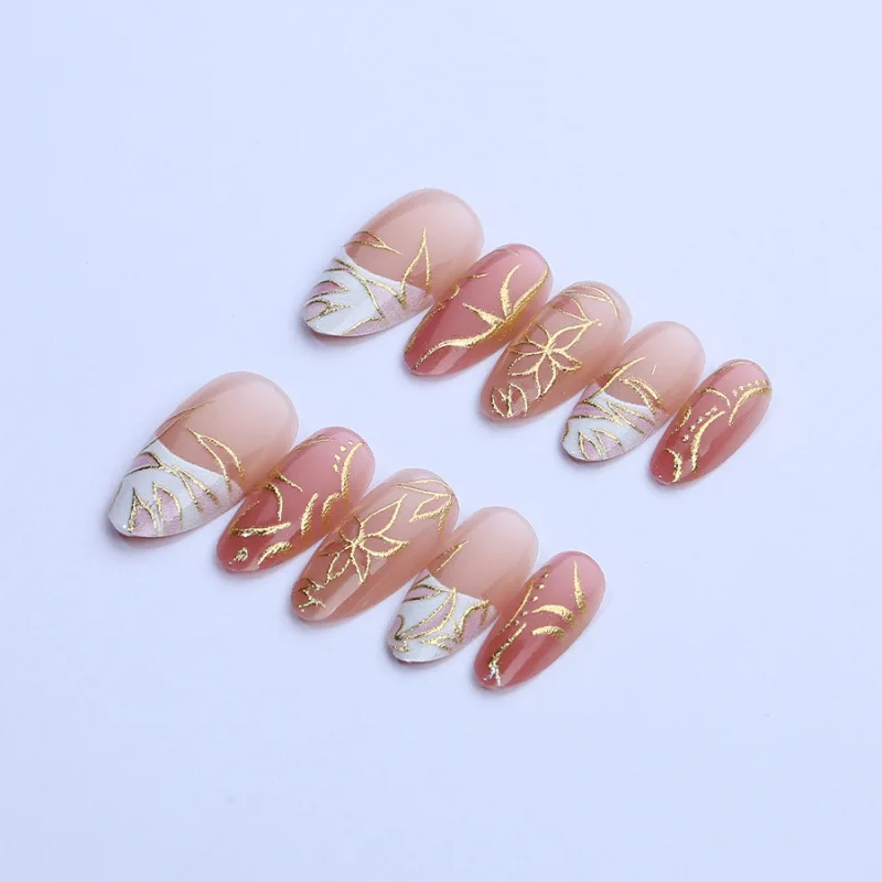 

24PCS Almond Press on Nails with 3D Bow Love Heart Sweet Cool Cat Eye Ombre Design False Nails Light Luxury Gentle Fake Nails 네일