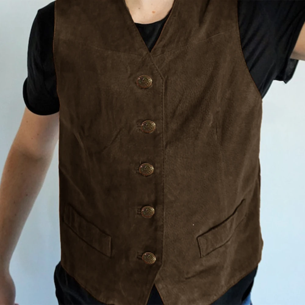 Cowboy Steampunk Vest Man Wedding Suede Leather Vests for Men High Quality Vintage Single Breasted Waistcoat Male Clothing