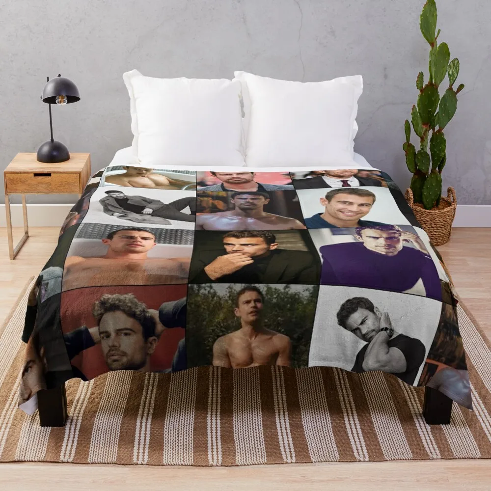 

Theo James Photo Collage Art Throw Blanket halloween Furrys Beach Summer Blankets