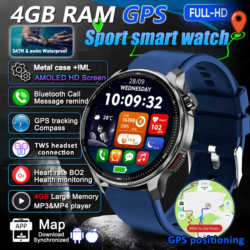 Hot Sales 2026 New Watch Smart Watch 6  Men GPS Google Maps App Store Video Music Player Sports Trackr Smartwatch 4GB Memory iOS