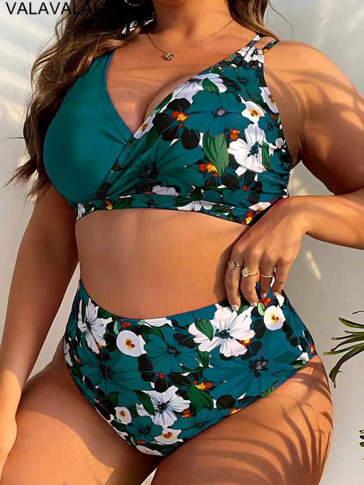 2025 Patchwork 2-delige Plus Size Bikini Set Vrouwen Grote Grote Badpak Hoge Taille Dame Badmode Strand Mollig Curvy Badpak