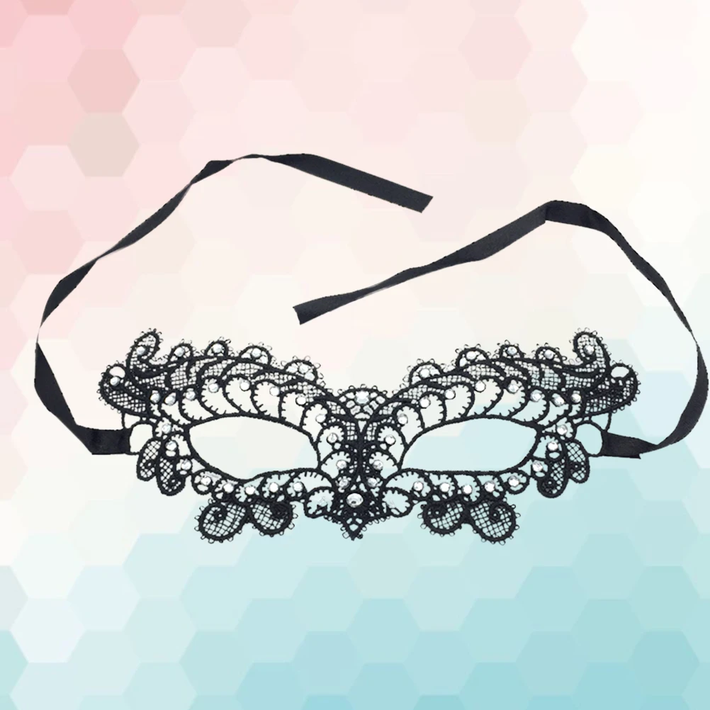 

Women'S Half Face Masquerade Lace Eye Mask Reusable Costume Accessory For Halloween Carnival Party Black Adjustable Ribbon Tie
