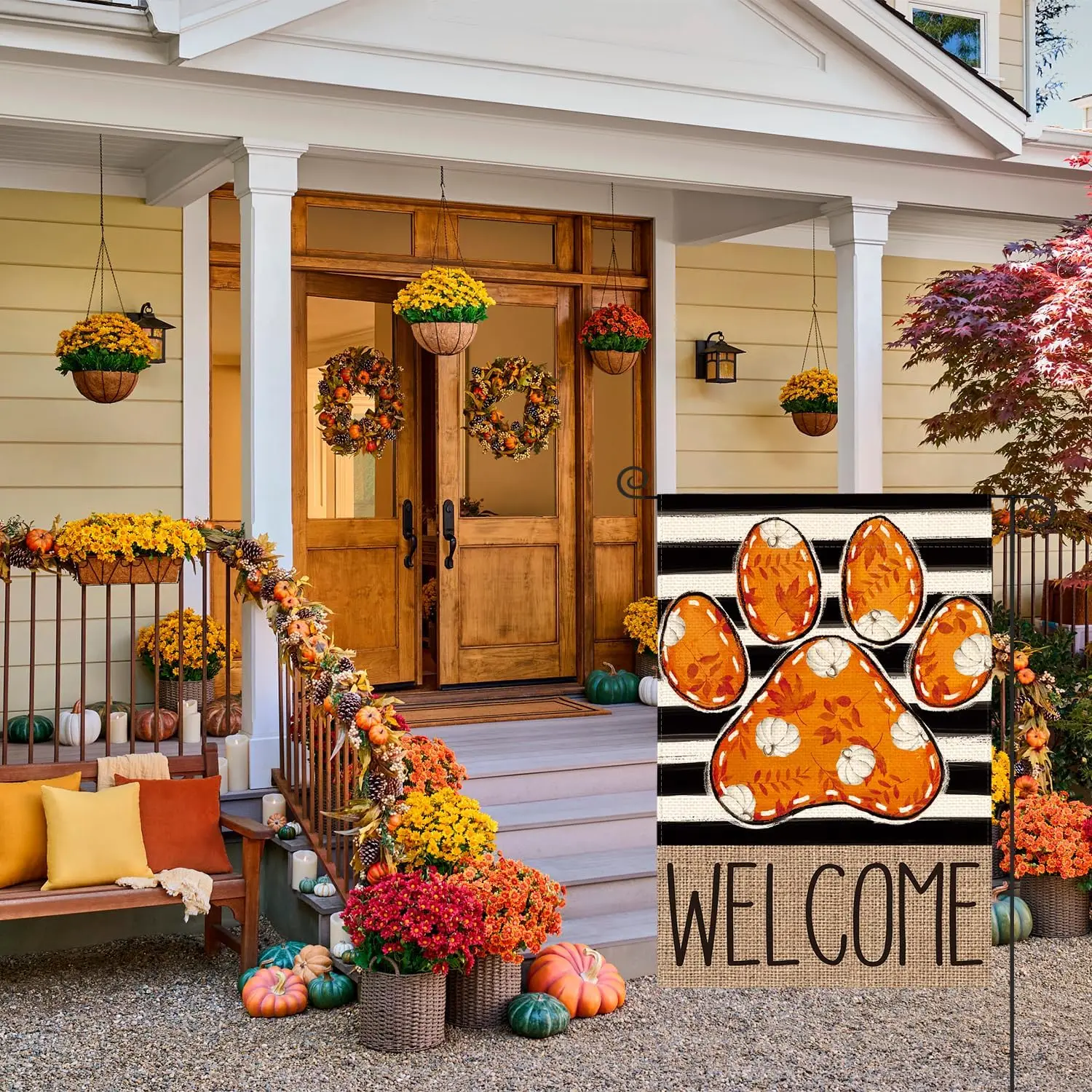 AVOIN colorlife Paw Print Fall Garden Flag 12x18 Inch Outside | Double Sided, Weather & Fade Resistant, Yard Outdoor Dec llp