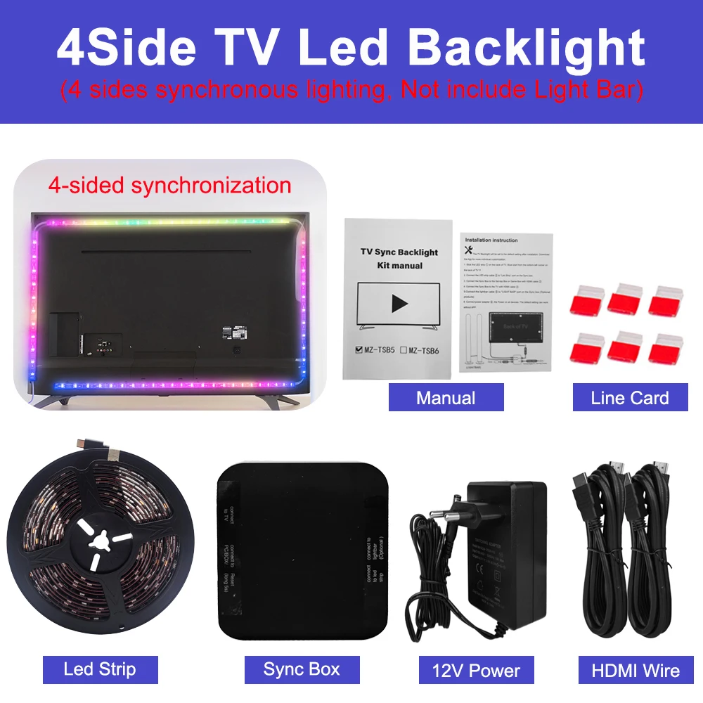 FUNZENXIN Smart Ambient TV LED-Hintergrundbeleuchtung mit 4K HDMI 2.0 Device Sync Box WS2811 5050 RGB LED-Streifen-Licht-Kit für 24-85 Zoll TV Video PS4 3