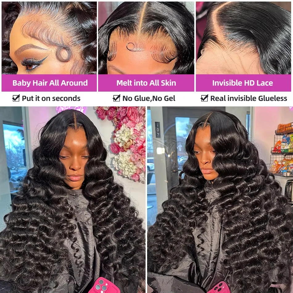 Peluca Frontal de encaje 13x4 Hd, cabello humano rizado suelto de onda profunda, pelucas frontales onduladas de agua 360 prearrancadas para mujeres negras brasileñas