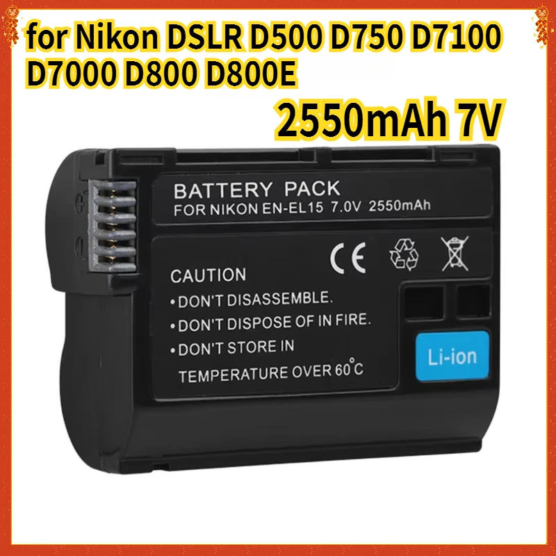 

7V 2550mAh New Digital Camera Battery ENEL15 EN-EL15 Rechargeable Battery for Nikon DSLR D500 D750 D7100 D7000 D800 D800E Camera