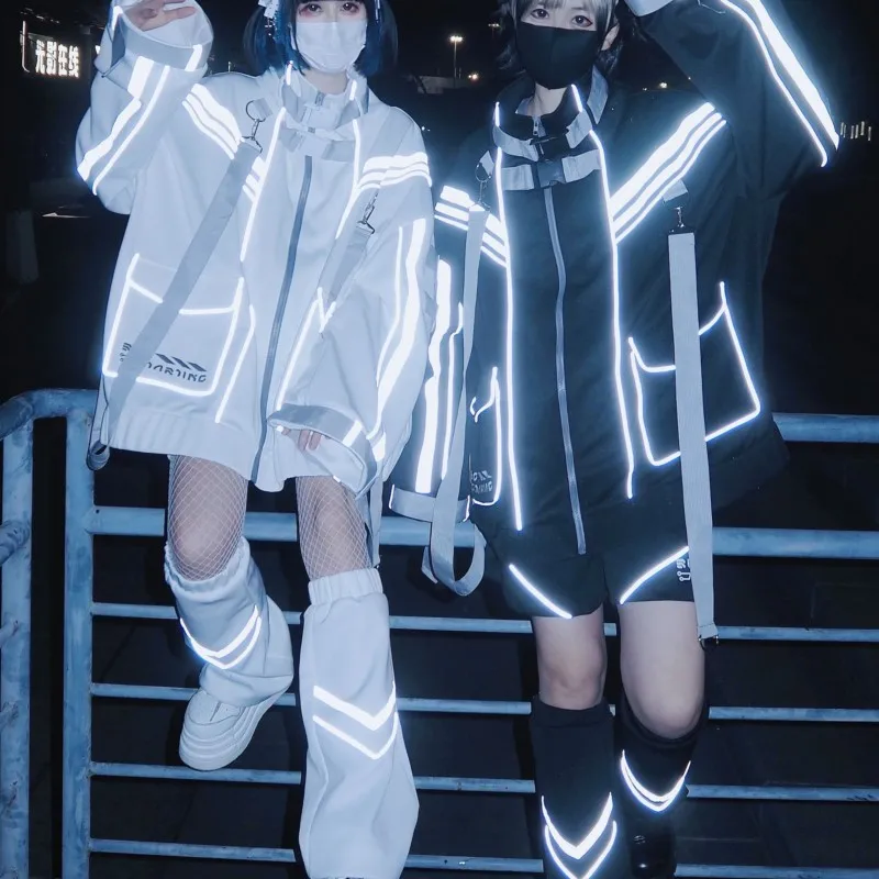 

Qianwei Fashion Punk Mechanical Style Sportswear Jacket Reflective Couple Coat Jacket Women