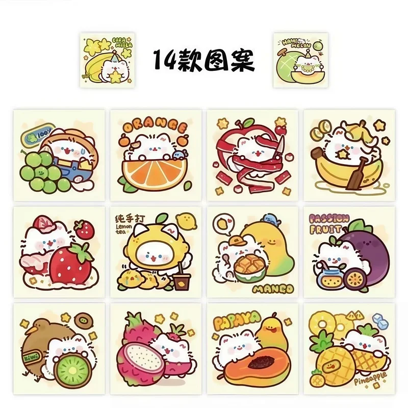 500Pcs/Roll Kawaii Fruit Cat Stickers, 14 Cute Cartoon Patterns Decals for Laptop Journal DIY Craft Decor