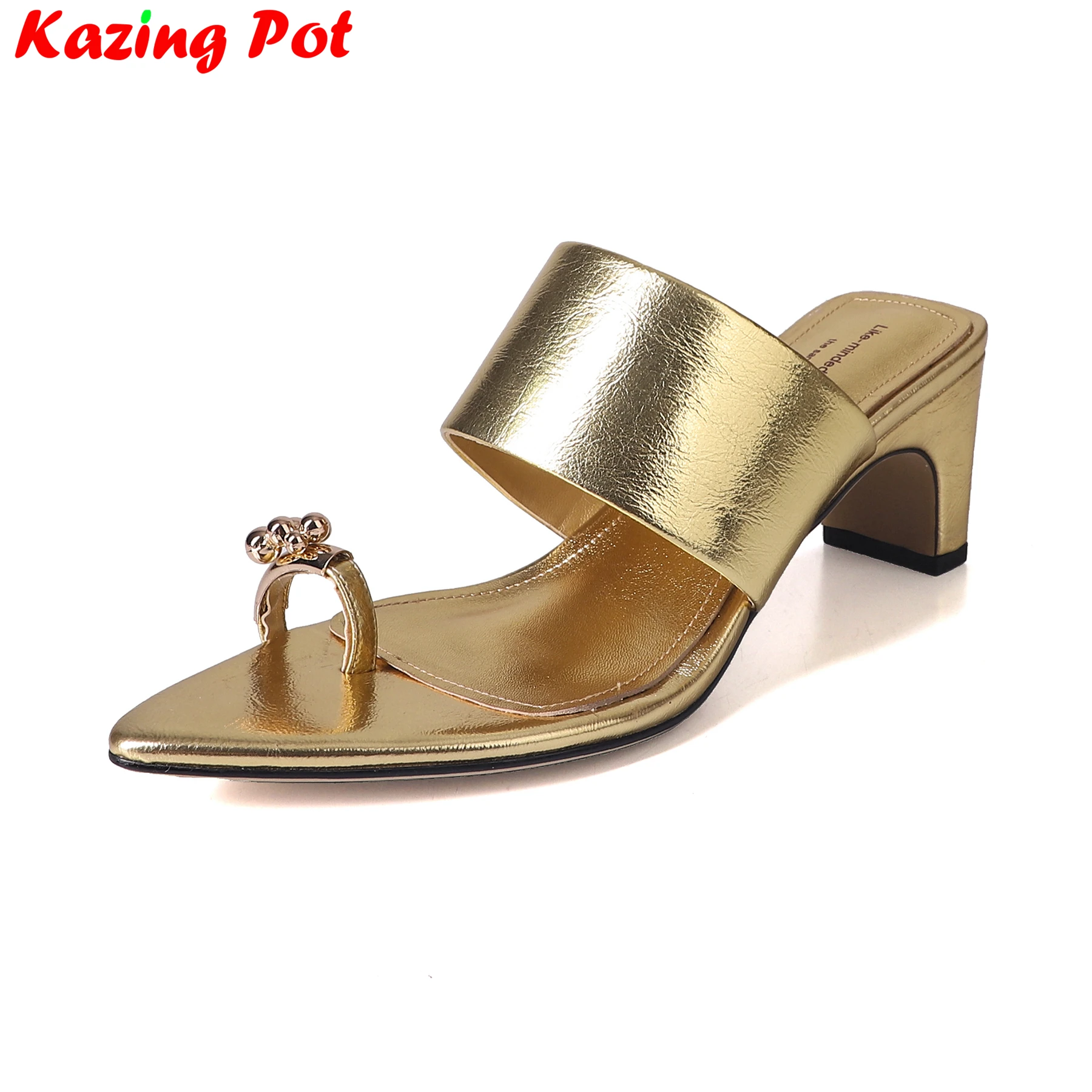 

Krazing Pot Cow Leather Chunky High Heels Mules Slingback Summer Shoes Party Casual Dating Vacation Concise Modern Women Sandals