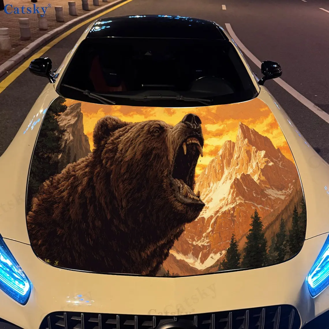 

Модные виниловые обертывания для автомобиля из ПВХ Mountain Peak Fierce Bear, самоклеящаяся водонепроницаемая наклейка на капот автомобиля, защита украшения автомобиля