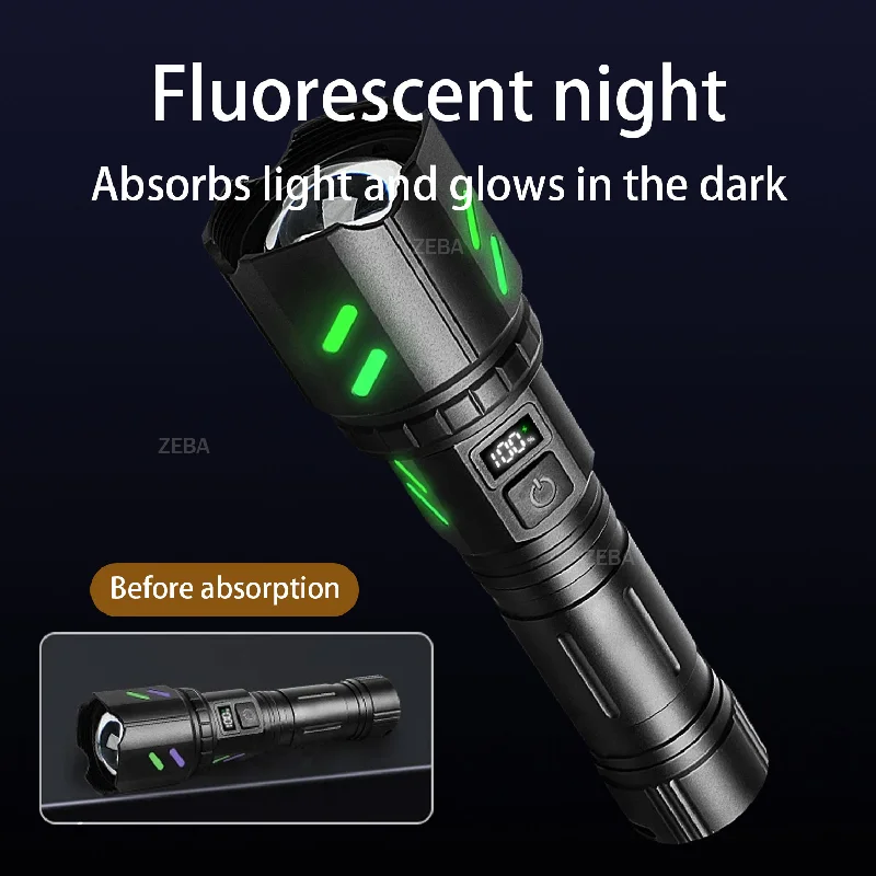 1000000LM Ultra-High Powerful Flashlight Battery Display RechargeableTactical Torch Ignitable Hand Lamp Outdoor Camping Lantern