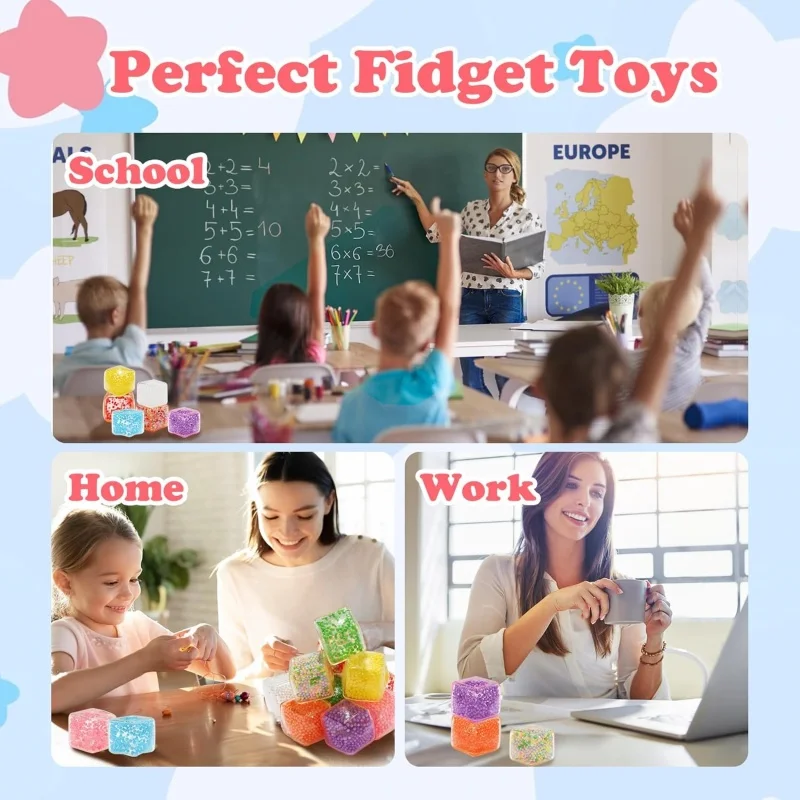 6/12個入り ミニストレスキューブ フォーム粒子入り、スクイーズストレスボール ストレス解消おもちゃ 子供・ティーン向け 鎮静おもちゃ