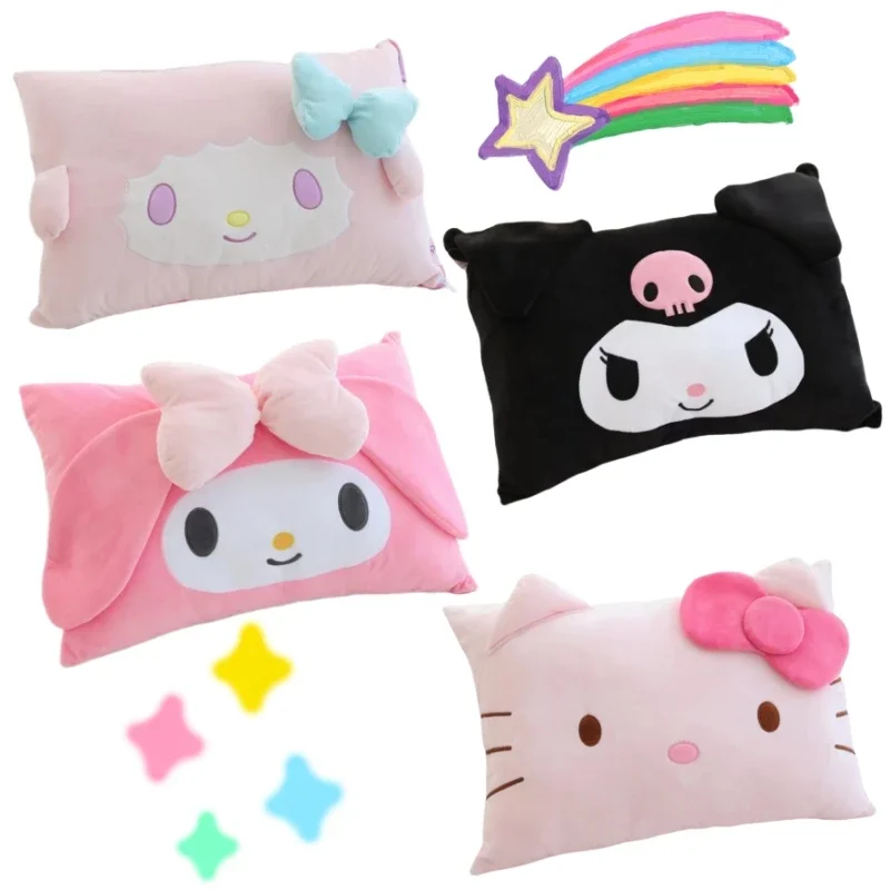 Kawaii Japanese Style My Melody Kuromi Pillowcase Cartoon Hello Kitty Figure Cushion Cover Soft Plushie Detachable Pillow Case